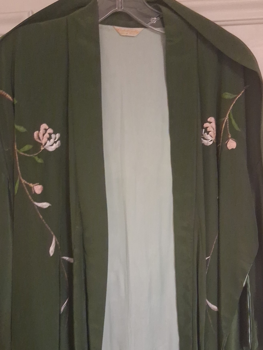 Olive Green Floral Embroidered Open-Front Cape Made In Japan